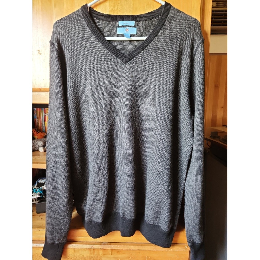 Men's Egara Cotton/Cashmere Charcoal Crew Neck Sweater, Sz L.
